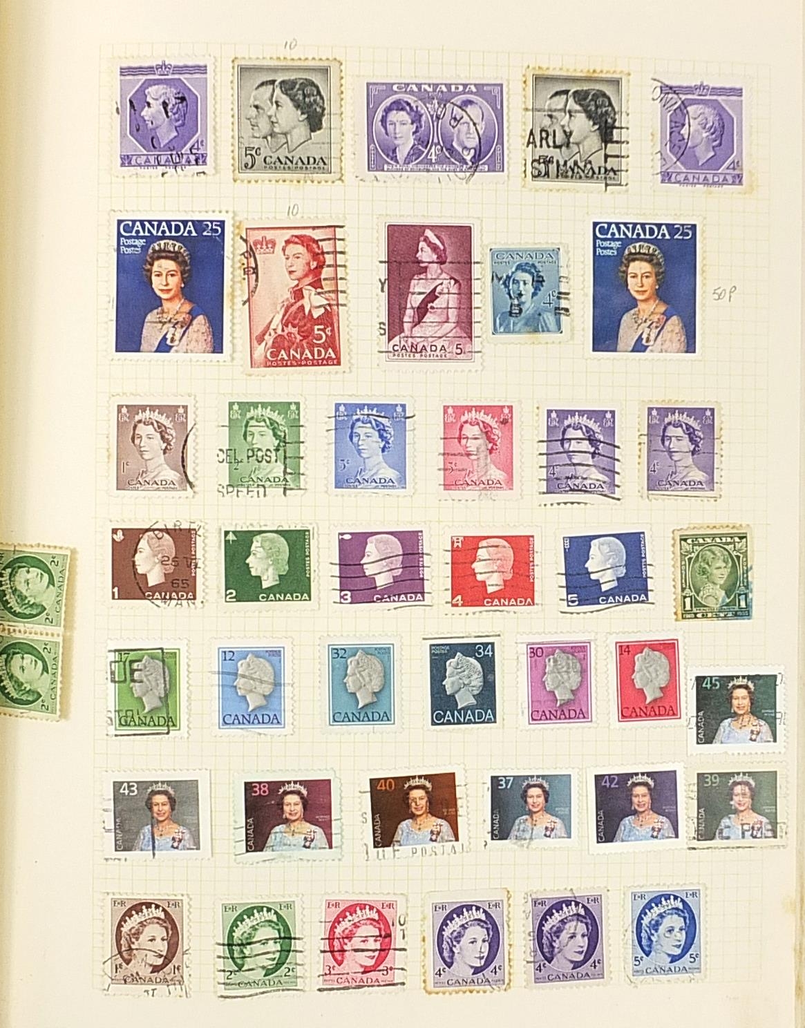 Canadian stamps arranged in an album including early Queen Victoria