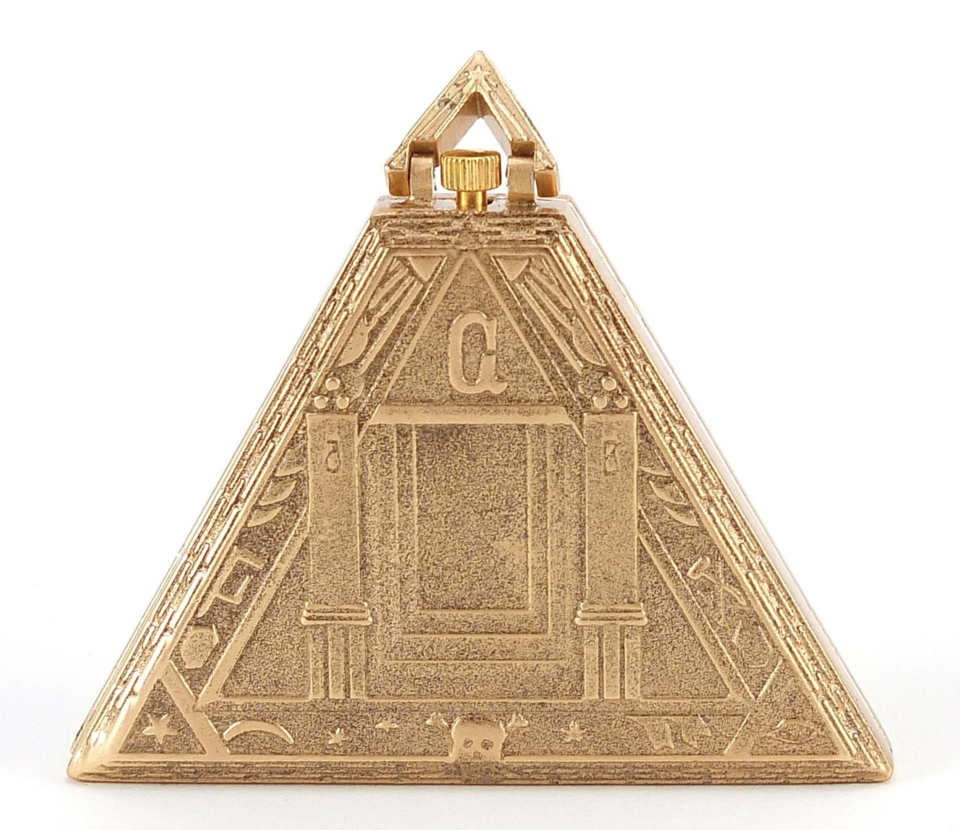 Masonic silver gilt triangular pocket watch, 5cm high, 51.2g - Image 2 of 4
