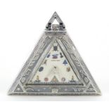 Masonic silver triangular pocket watch, 5cm high, 51.5g