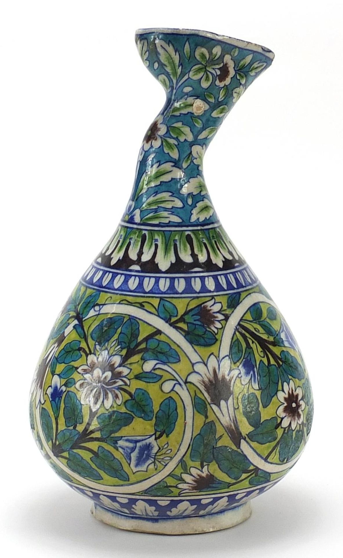 Large Middle Eastern Iznik style pottery vase hand painted with flowers, 37cm high - Image 2 of 3