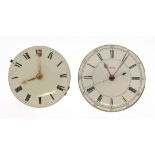 Two antique pocket watch movements, one fusee by Dwerrihouse & Carter, 45mm and 40.5mm in diameter