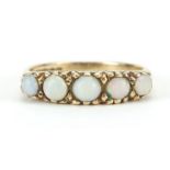 9ct gold opal five stone ring, size M, 2.7g
