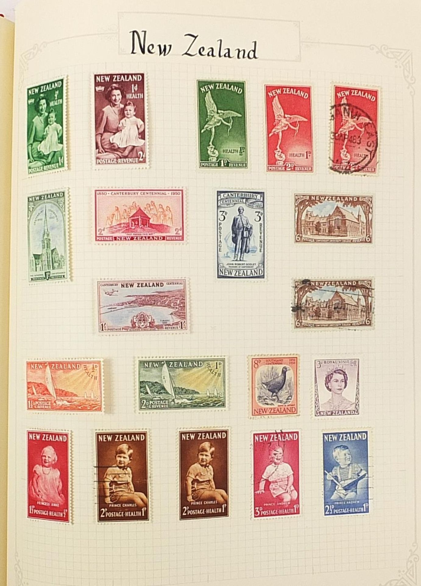 Australian and Canadian stamps arranged in an album