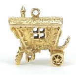 9ct gold Gypsy wagon charm, 2cm in length, 5.8g