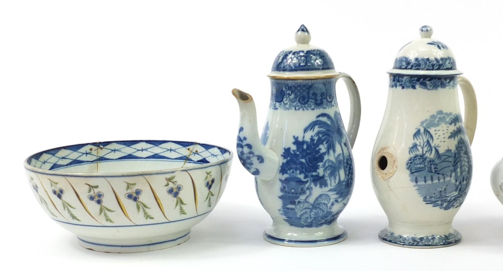 Group of predominantly early 19th century British pottery including two Willow pattern blue and - Image 2 of 5