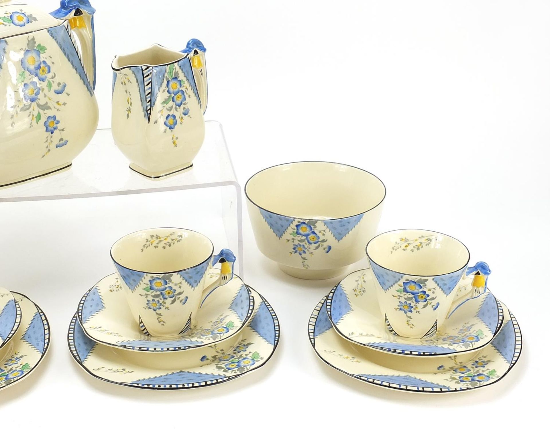 Art Deco Burleigh Ware four place tea service, the teapot 16.5cm high - Image 3 of 4