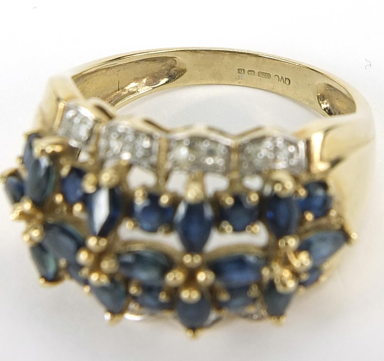 9ct gold sapphire and diamond cocktail ring, size P, 4.9g - Image 3 of 3