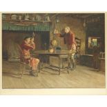 Cecil Aldin - Two huntsmen in an interior, pencil signed print in colour, Hibbert Brothers label