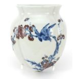 Chinese blue and white with iron red porcelain wall pocket, hand painted with a bird amongst