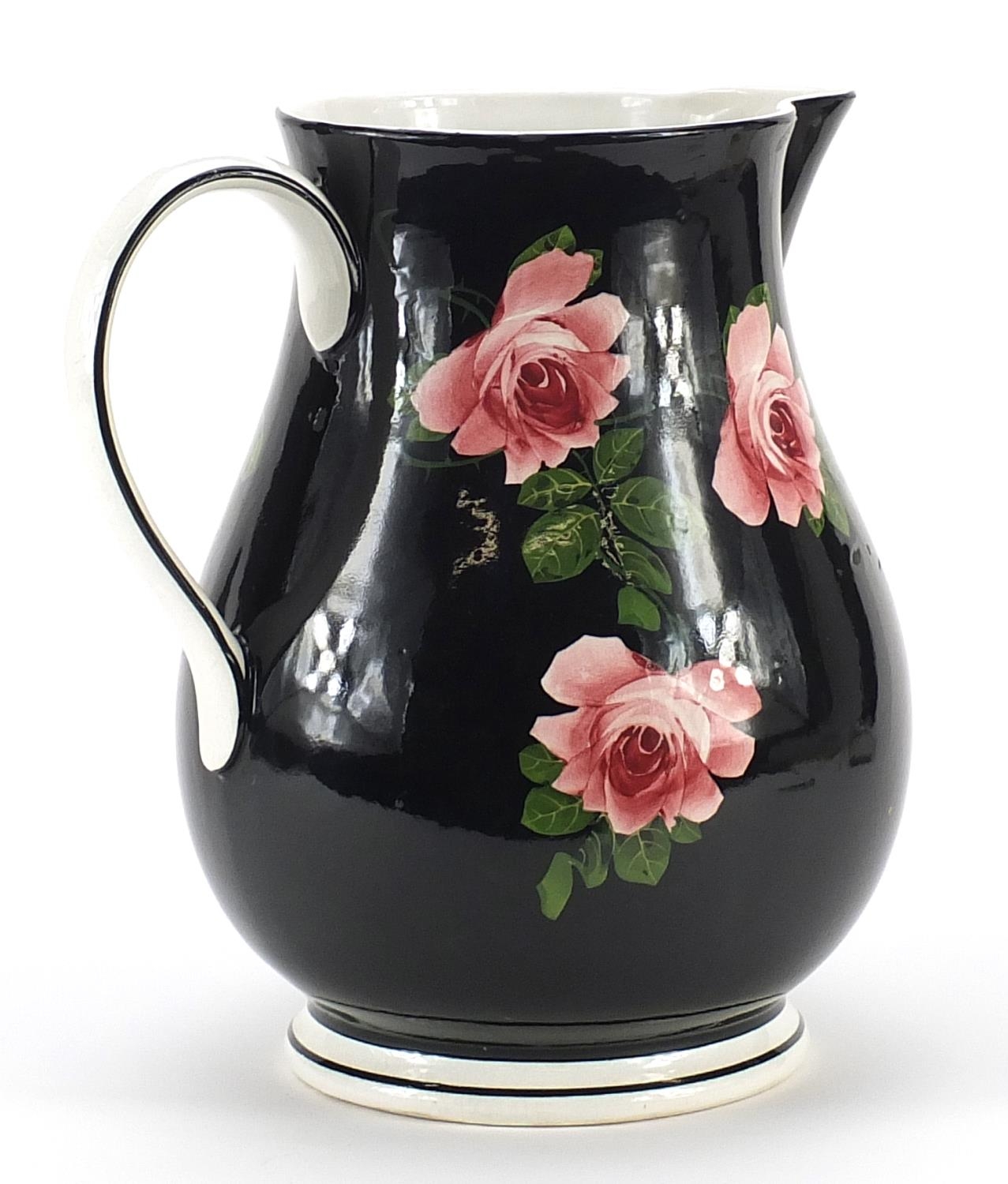 Large Bristol porcelain jug decorated with roses, 27cm high - Image 2 of 3