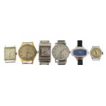 Six wristwatches, three Art Deco, including a vintage Rone