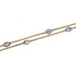 9ct gold teardrop sapphire necklace, 60cm in length, 6.0g