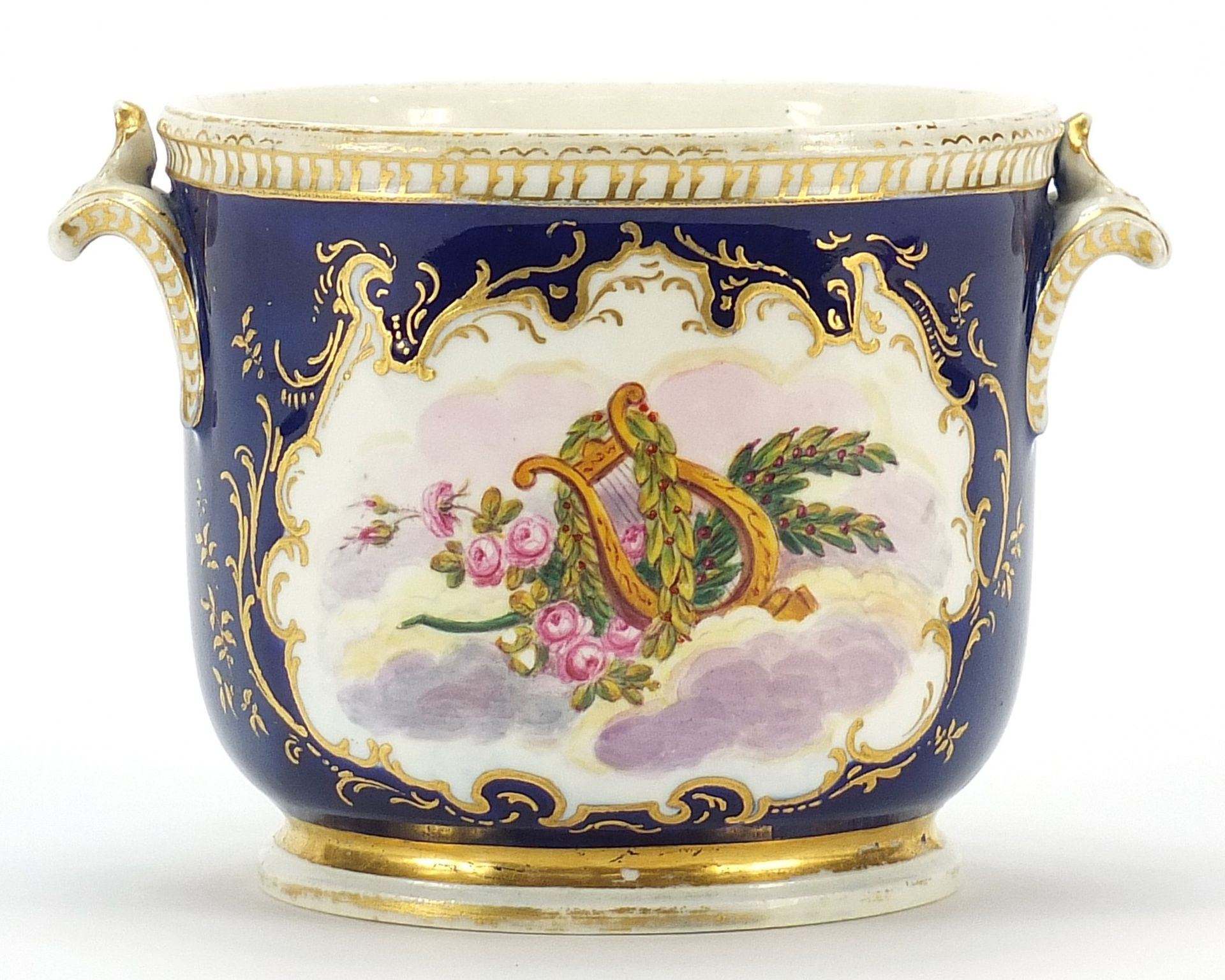 19th century porcelain Sevres style cache pot hand painted and gilded with a bird of paradise and - Image 2 of 3