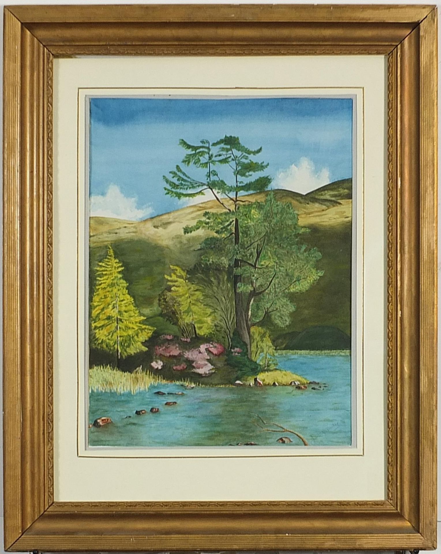 Tiny Loch Lunn Da-Bhra, Scottish watercolour inscribed verso Cunningham, mounted, framed and glazed, - Image 2 of 5