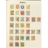 World stamps arranged in an album including Austria, Czech and Danish