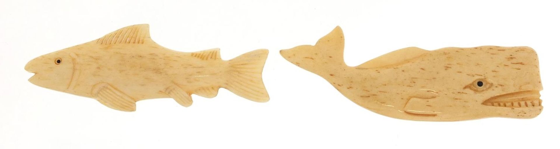 Two carved bone animals including a whale, the largest 8cm in length - Image 2 of 2