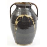 Large Porthleven studio pottery vase with twin handles, 31.5cm high