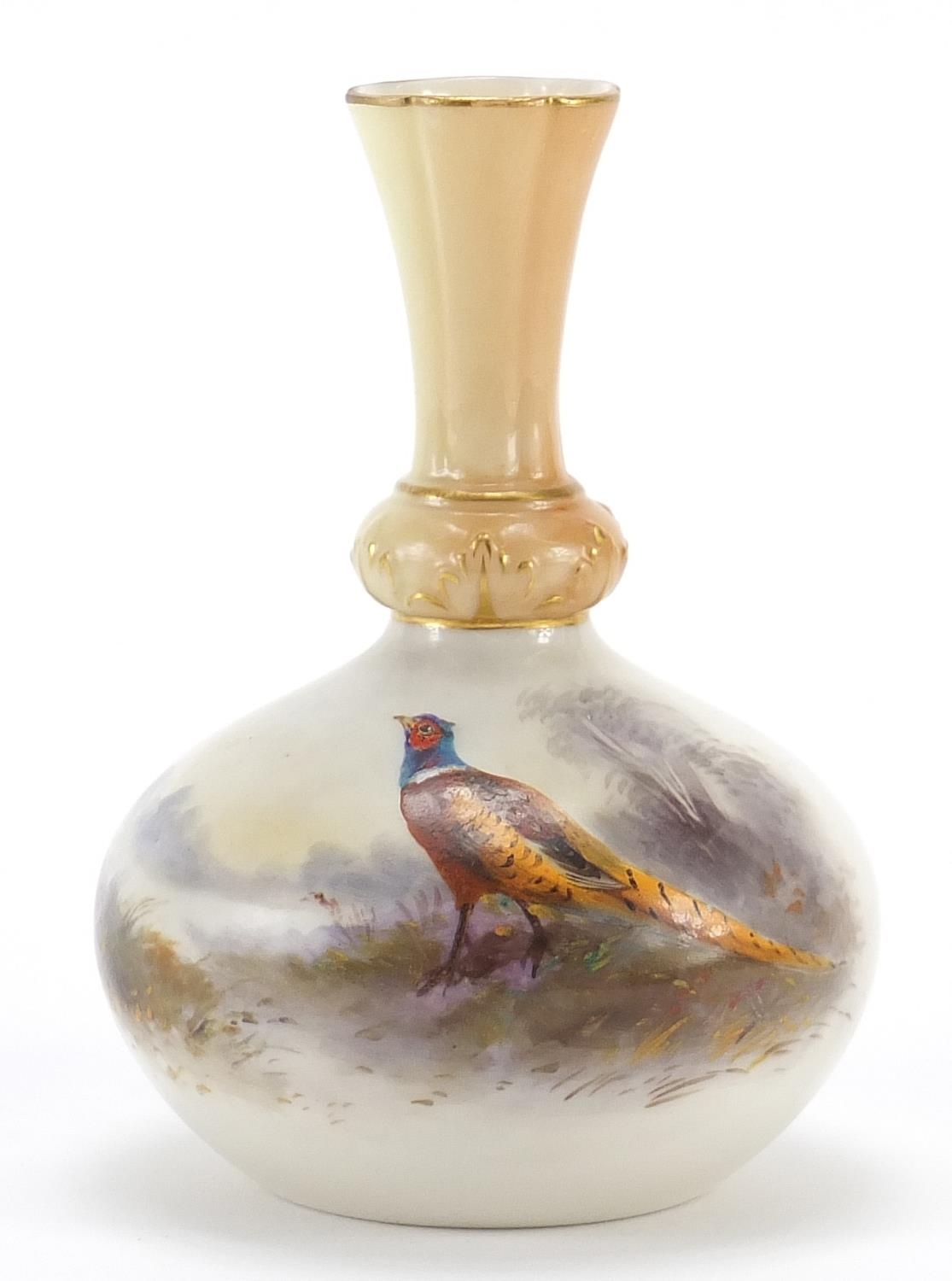 Royal Worcester porcelain vase hand painted with a pheasant, 12.5cm high