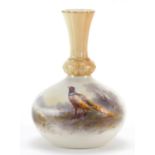 Royal Worcester porcelain vase hand painted with a pheasant, 12.5cm high