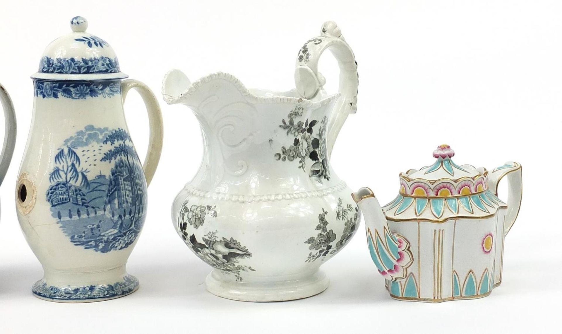 Group of predominantly early 19th century British pottery including two Willow pattern blue and - Image 3 of 5