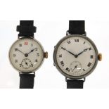 Two silver wristwatches with enamelled dials, 34mm and 27mm in diameter