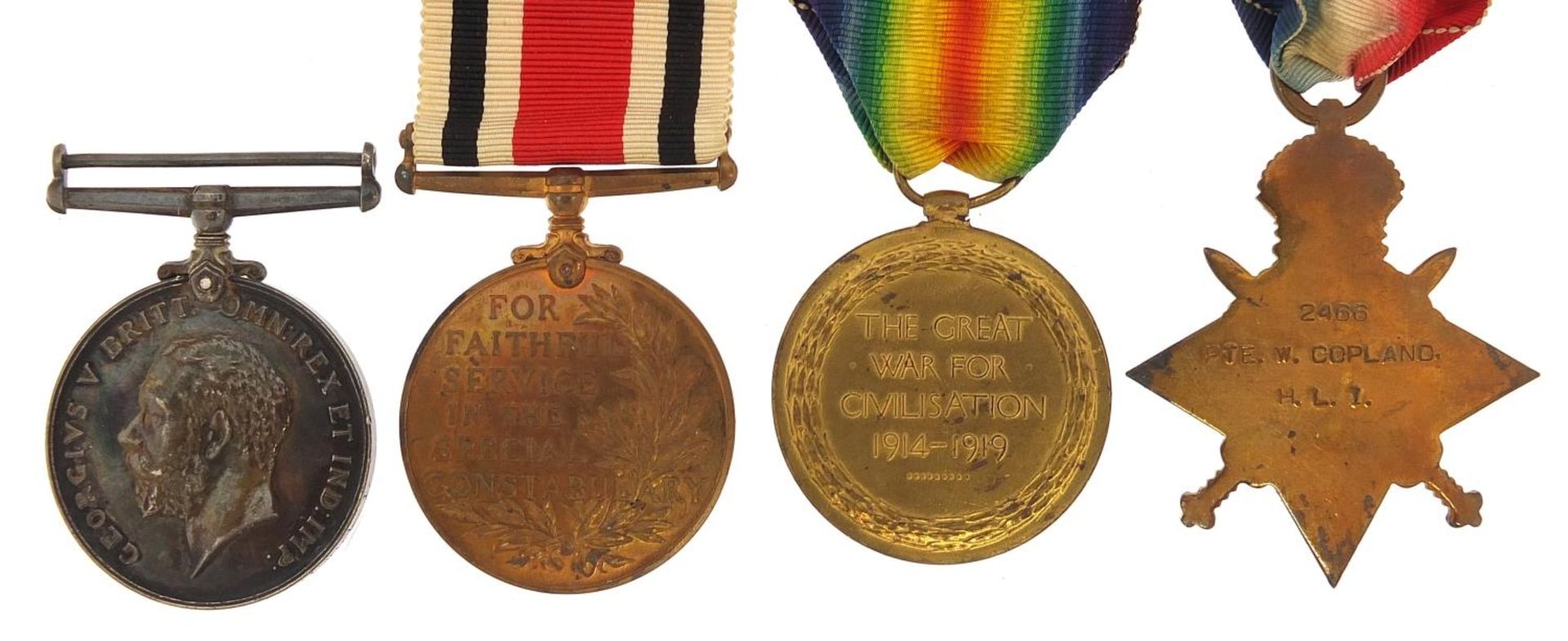 British military World War I four medal group awarded to 2466 CPL.W.COPLAND.HIGH.L.I. - Image 3 of 6