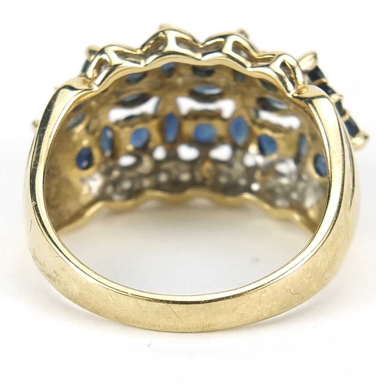 9ct gold sapphire and diamond cocktail ring, size P, 4.9g - Image 2 of 3