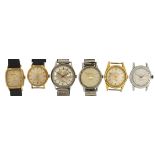 Six vintage gentlemen's wristwatches comprising Herlin, Winegartens, Bulova, Accurist and Timex