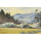 Abraham II Hulk 1921 - Mountainous landscape with trees, early 20th century watercolour, mounted,