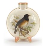 Pinder & Bourne, Victorian Aesthetic moon flask hand painted with a bird on a branch and