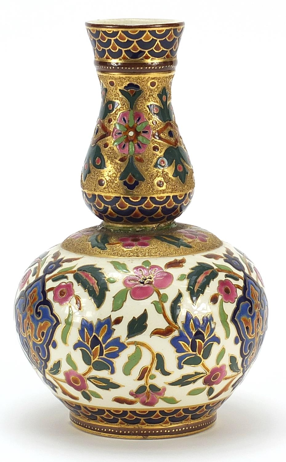 Continental porcelain vase in the style of Zsolnay Pecs hand painted with flowers, 20.5cm high - Image 2 of 3