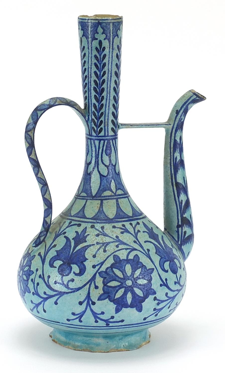 Middle Eastern Iznik style porcelain coffee pot hand painted with flowers amongst foliage, 26cm high - Image 2 of 3