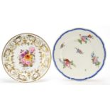 18th century Sevres plate and a London decorated plate, the largest 24cm in diameter