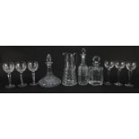 Cut glassware to include three decanters, one Edinburgh Crystal and set of six glasses, the