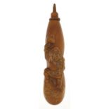 Japanese carved hardwood gourd vessel, 14cm high