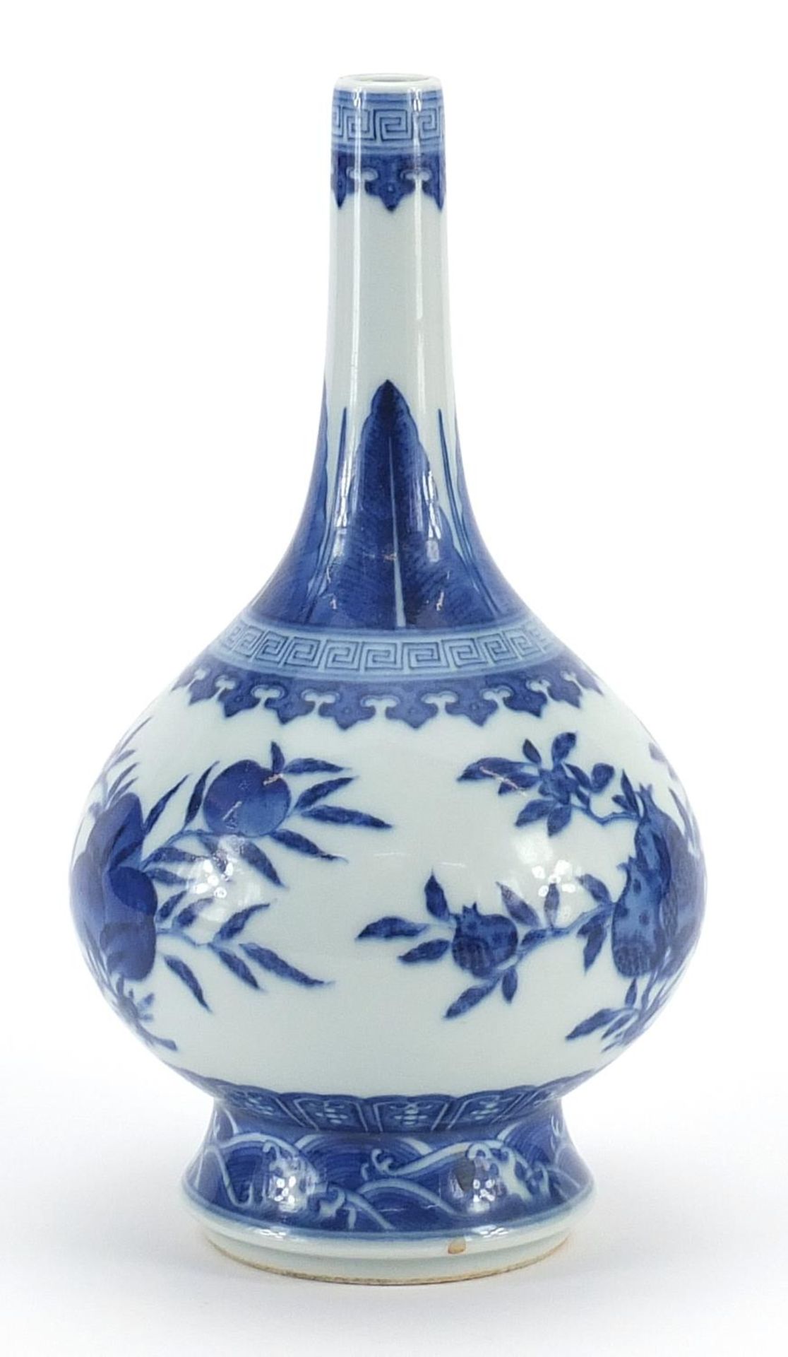Chinese blue and white porcelain rosewater dropper hand painted with peaches, six figure character - Image 2 of 3