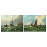 After James Duffield Harding - Paddle steamers and ships on water, pair of 19th century oil on