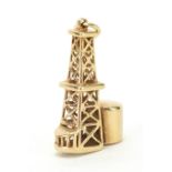 Arabian 14ct gold oil tower charm, 2.7cm high, 2.9g