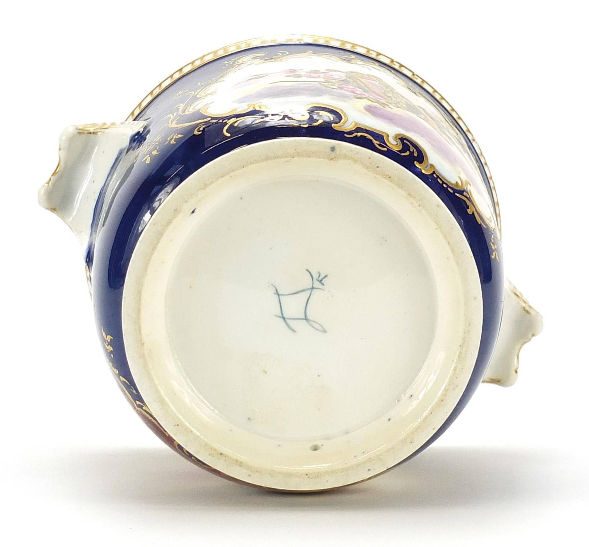 19th century porcelain Sevres style cache pot hand painted and gilded with a bird of paradise and - Image 3 of 3