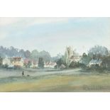 Lambert - A Cotswold village, watercolour, mounted, framed and glazed, labels verso, 35.5cm x 24.5cm