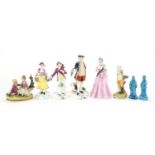 Group of antique and later porcelain figures including Spode, Royal Doulton and Capodimonte, the