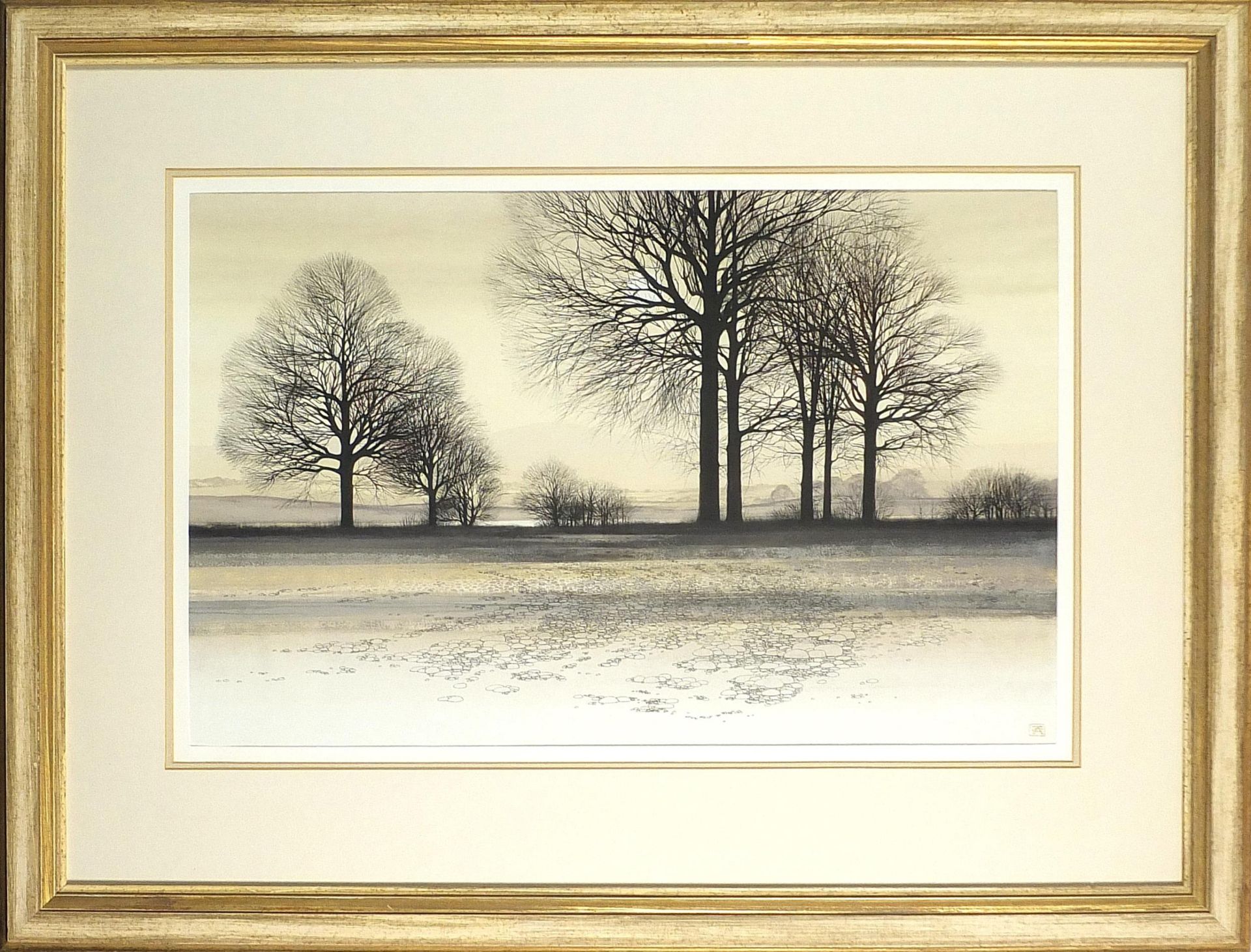 Kathleen Caddick - Lakeside trees, watercolour, details and The Florentine Galleries, Brighton label - Image 2 of 6