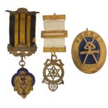Three silver gilt masonic and RAOB jewels, one enamel, the largest 11cm high, total weight 80.6g