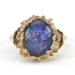 9ct gold opal ring with naturalistic setting, size P, 3.6g