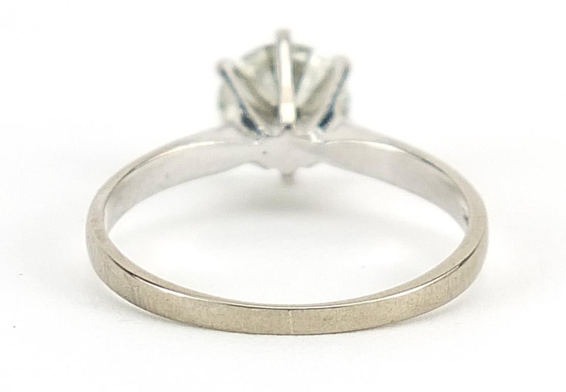 18ct white gold diamond solitaire ring, approximately 1 carat, 6.5mm in diameter, size M/N, 2.6g - Image 2 of 5