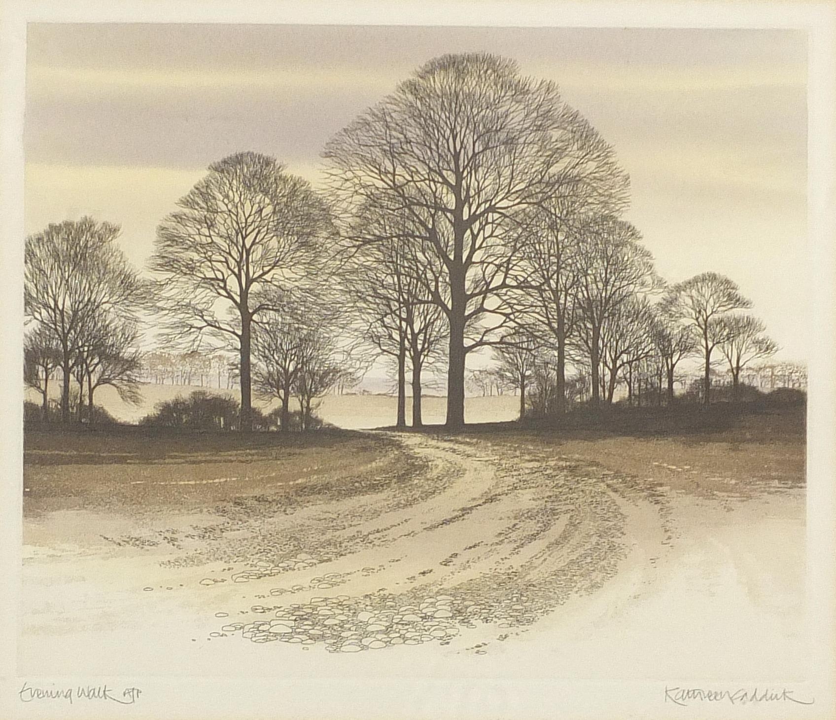 Kathleen Caddick - Road to the Moors, Evening by the Lake, Evening Walk and Melting Snow, four - Image 2 of 21