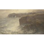 John Brett - Seascape with cliffs, late 19th century watercolour, Wells & Fitzgerald, London label