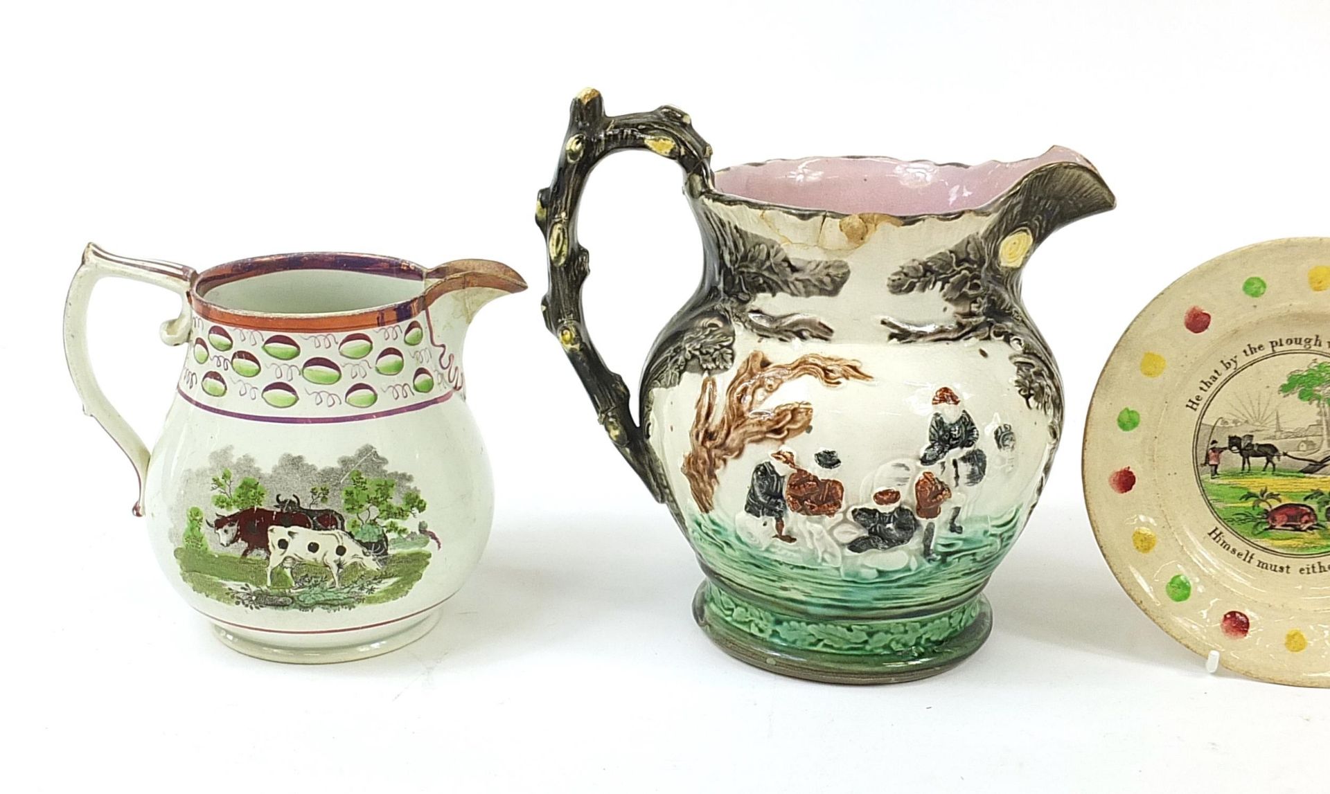 Victorian ceramics including a Majolica jug and lustre jug, the largest 19.5cm high - Image 2 of 5