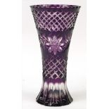 Large Bohemian purple flashed cut glass vase, 30cm high