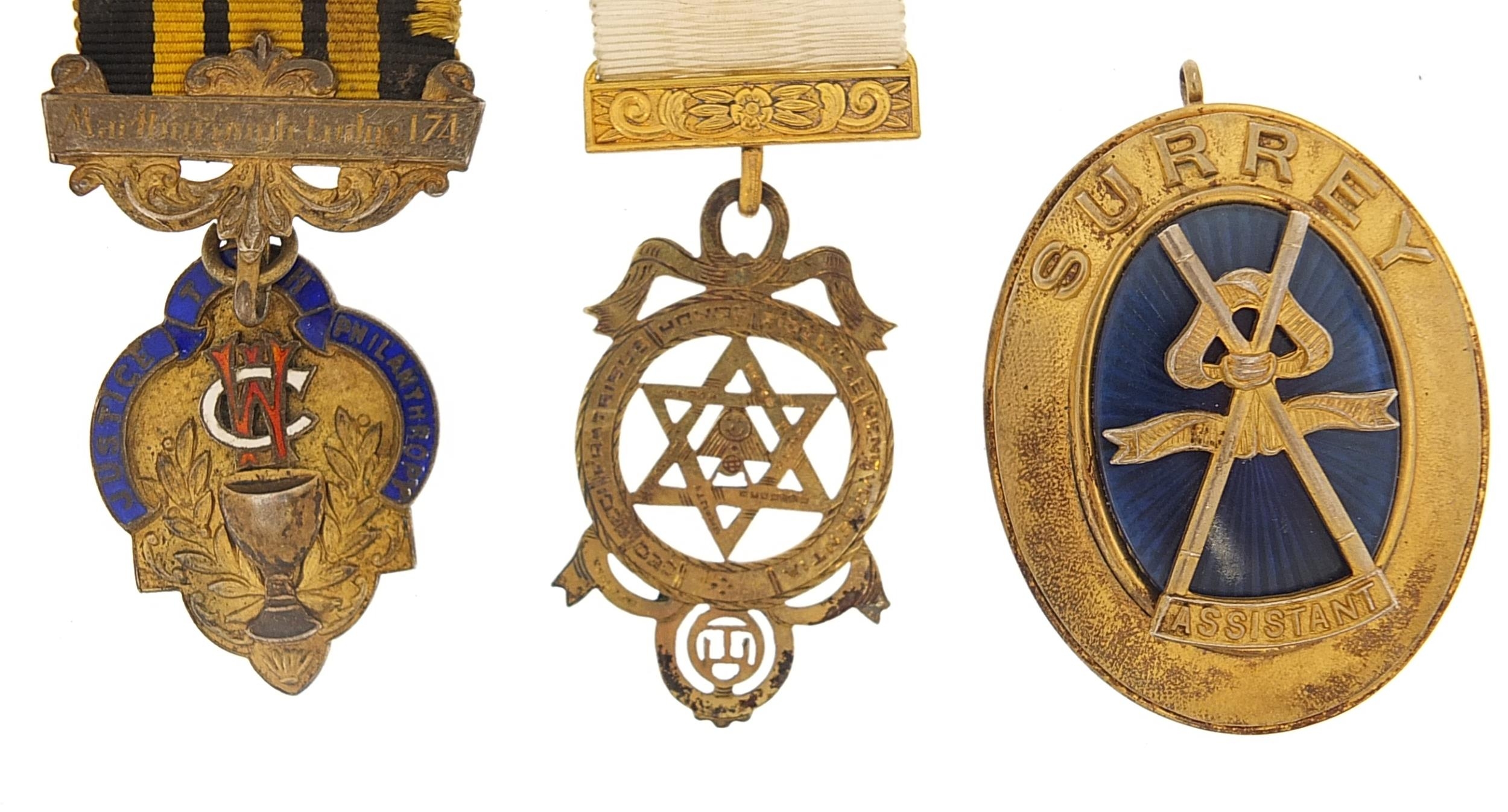 Three silver gilt masonic and RAOB jewels, one enamel, the largest 11cm high, total weight 80.6g - Image 2 of 4